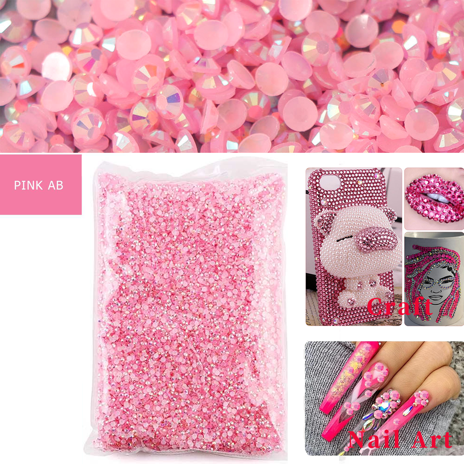 Resin Art Quantity - PINK Flatback Resin Rhinestones, Non Hotfix