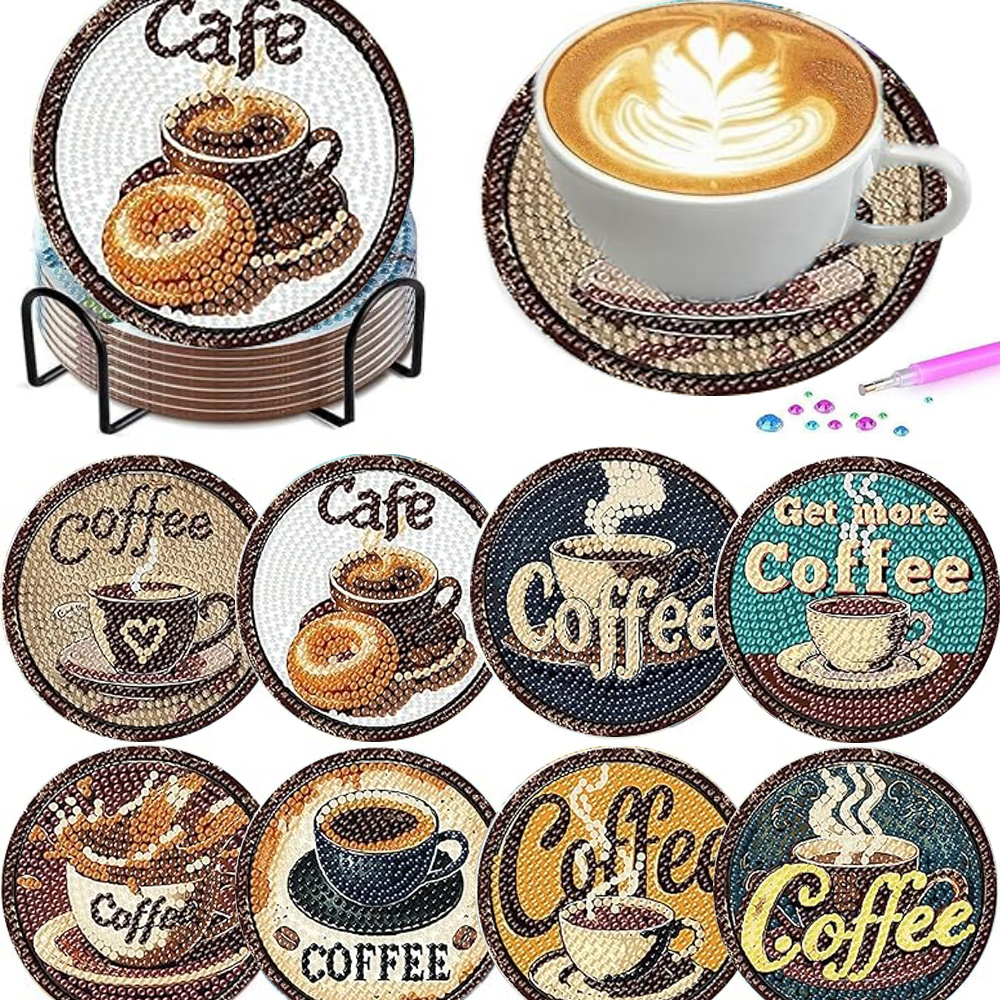 Resin Art Craft - 8 Pieces/Set of Diamond Painted Coaster