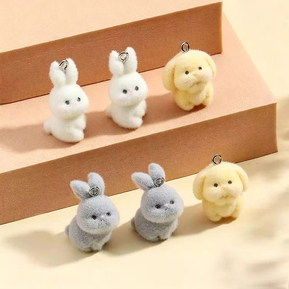 Resin Art Calligraphy - 10pcs Flocking Little Rabbit Resin Charms